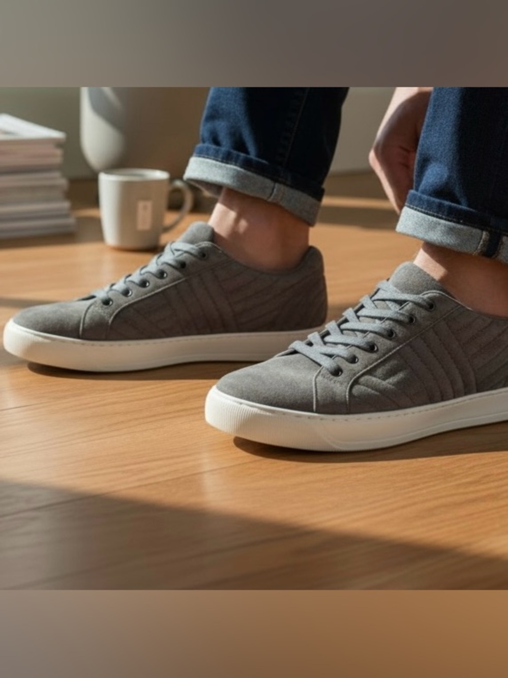3/$10 Vaneli Sport Sneakers Womens 6 Grey Suede Quilted Low Top Lace Up EUC